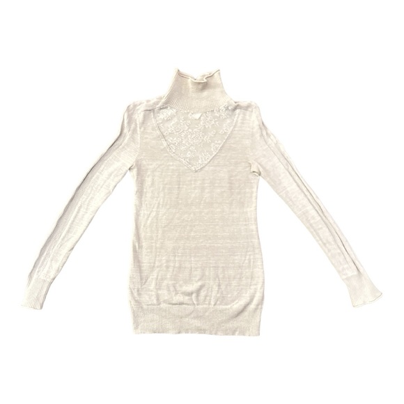 Free People Silver Mock Turtleneck Sweater With Lace Detail Women’s Size Small - Picture 2 of 11